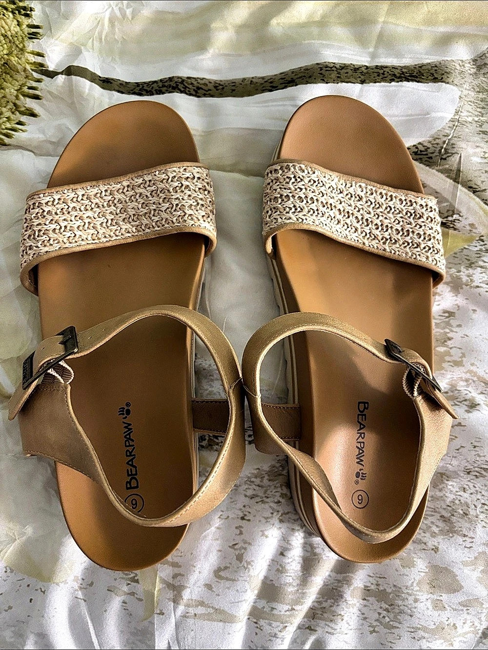 Bearpaw Orion Wedge Sandals Tan US 9